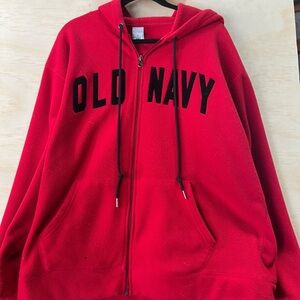 Old Navy Red Fleece Zip Hoodie with Black Accents